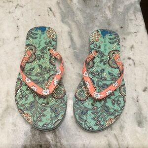 Vera Bradley Teal Paisley Print Flip Flops 6.5